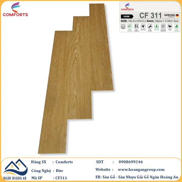 Sàn Nhựa Dán Keo Giả Vân Gỗ Comforts 3mm CF311